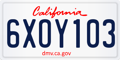CA license plate 6XOY103