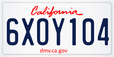 CA license plate 6XOY104