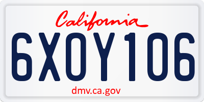 CA license plate 6XOY106
