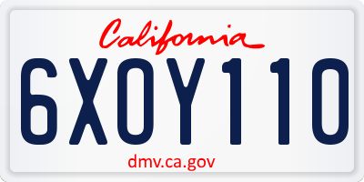CA license plate 6XOY110