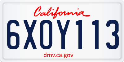 CA license plate 6XOY113