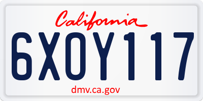 CA license plate 6XOY117