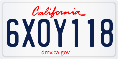 CA license plate 6XOY118