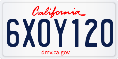 CA license plate 6XOY120