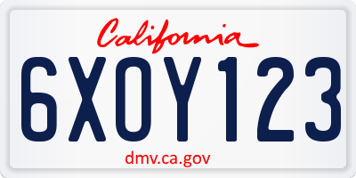 CA license plate 6XOY123