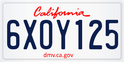 CA license plate 6XOY125