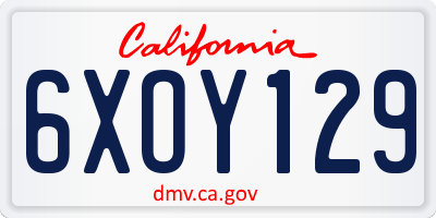 CA license plate 6XOY129
