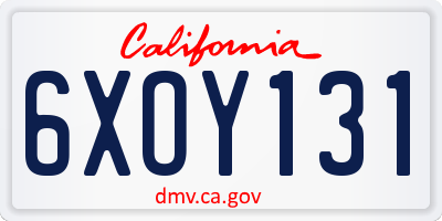 CA license plate 6XOY131