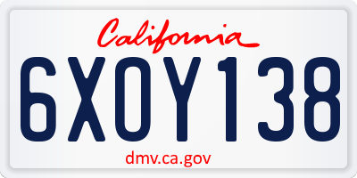 CA license plate 6XOY138