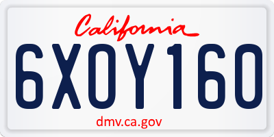 CA license plate 6XOY160