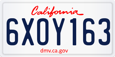 CA license plate 6XOY163