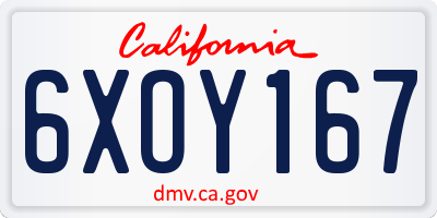 CA license plate 6XOY167