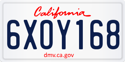 CA license plate 6XOY168
