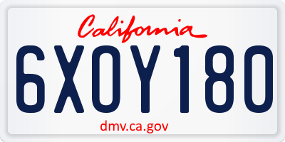 CA license plate 6XOY180