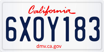CA license plate 6XOY183