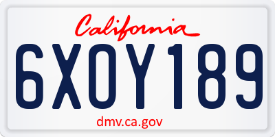 CA license plate 6XOY189