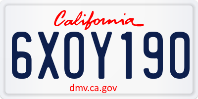 CA license plate 6XOY190