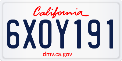 CA license plate 6XOY191