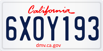 CA license plate 6XOY193
