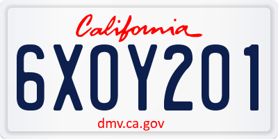 CA license plate 6XOY201