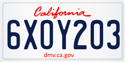 CA license plate 6XOY203