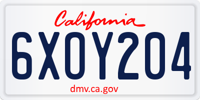 CA license plate 6XOY204