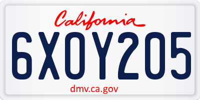 CA license plate 6XOY205