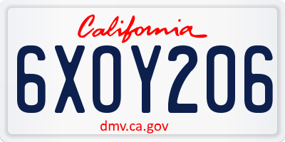 CA license plate 6XOY206
