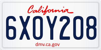 CA license plate 6XOY208
