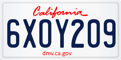 CA license plate 6XOY209