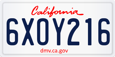 CA license plate 6XOY216
