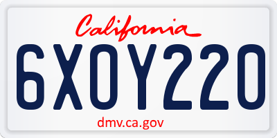 CA license plate 6XOY220