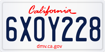 CA license plate 6XOY228