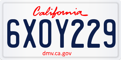 CA license plate 6XOY229