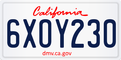 CA license plate 6XOY230