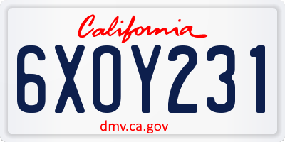 CA license plate 6XOY231