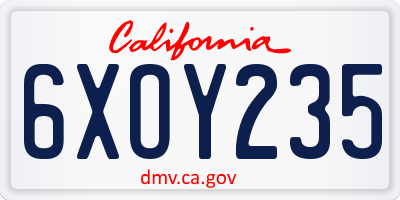 CA license plate 6XOY235