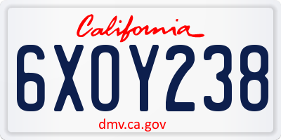 CA license plate 6XOY238