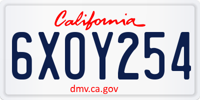 CA license plate 6XOY254