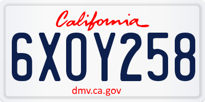 CA license plate 6XOY258