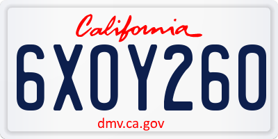CA license plate 6XOY260
