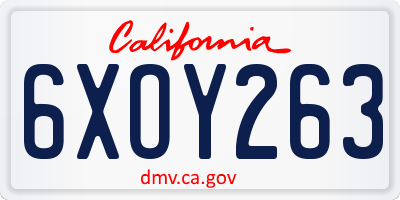 CA license plate 6XOY263