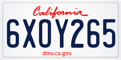 CA license plate 6XOY265