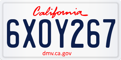 CA license plate 6XOY267