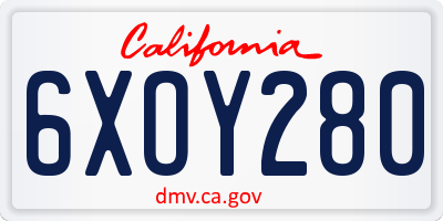 CA license plate 6XOY280