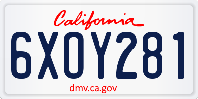 CA license plate 6XOY281