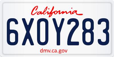 CA license plate 6XOY283