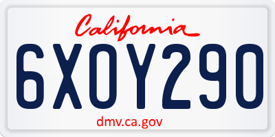 CA license plate 6XOY290
