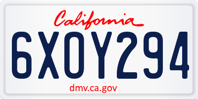 CA license plate 6XOY294