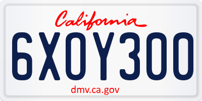 CA license plate 6XOY300